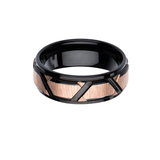 CRITERION RING Modern Black and Rose Gold Steel Mens Band Ring