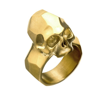 ANCIENT SKULL GOLD Steel Mens Ring with Rugged Skull Design