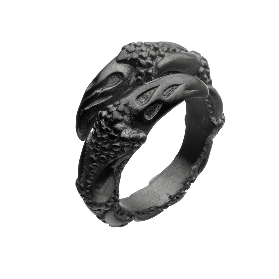 DRAGON TALON RING for Men with Claw Designs Etched in Black Steel