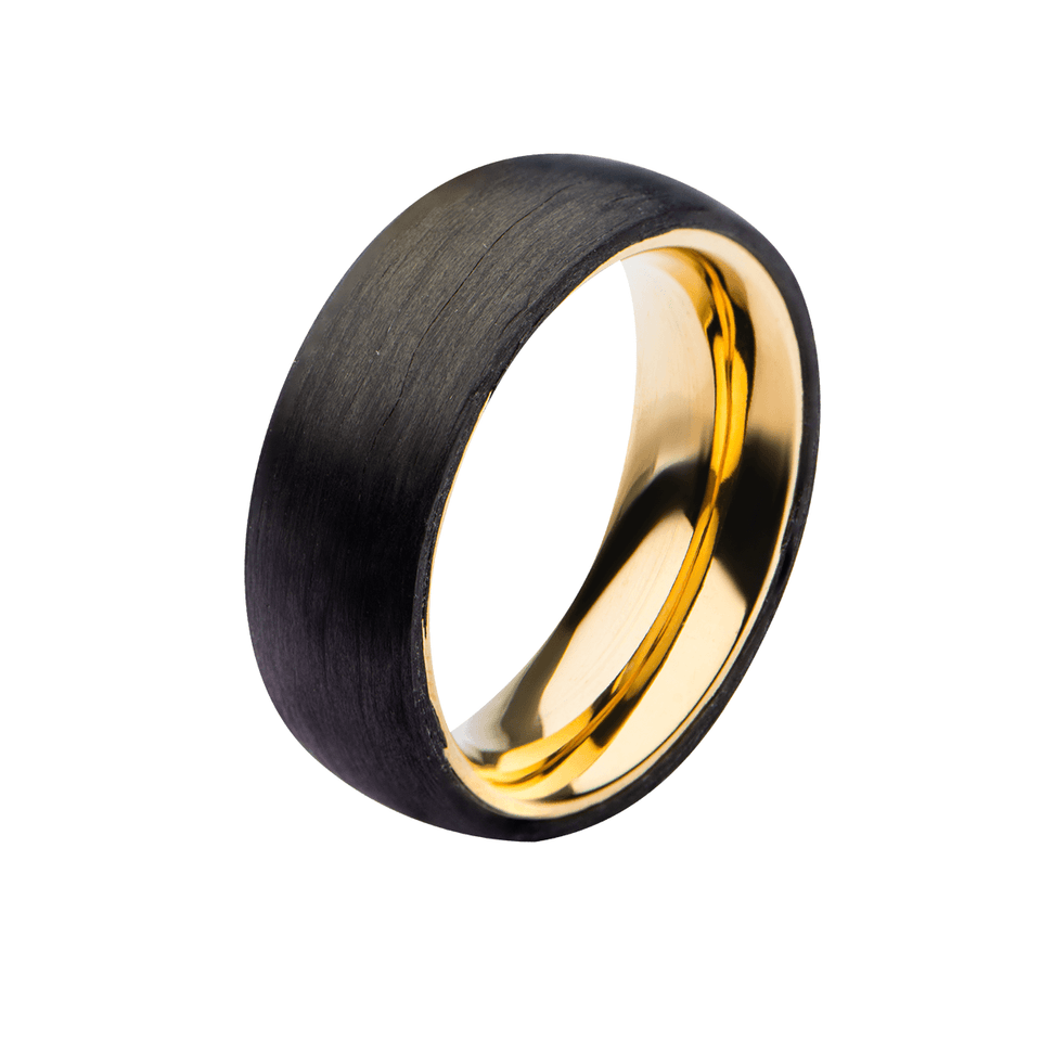14K Gold Men's Ring with Forged Carbon Fiber Sleeve Custom Made Band |  Revolution Jewelry