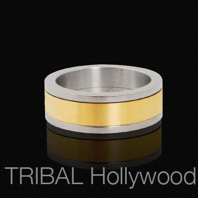 Mens Spinner GOLDEN BAND Titanium Ring