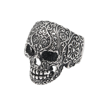 SUGAR SKULL Ring For Men Stainless Steel Day of the Dead Skull Ring