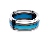 SNOWDRIFT RING Blue and Black Steel Stripe Mens Ring Band