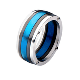 SNOWDRIFT RING Blue and Black Steel Stripe Mens Ring Band