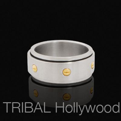 A.I. Mens Spinner Ring with Gold Steel Screws