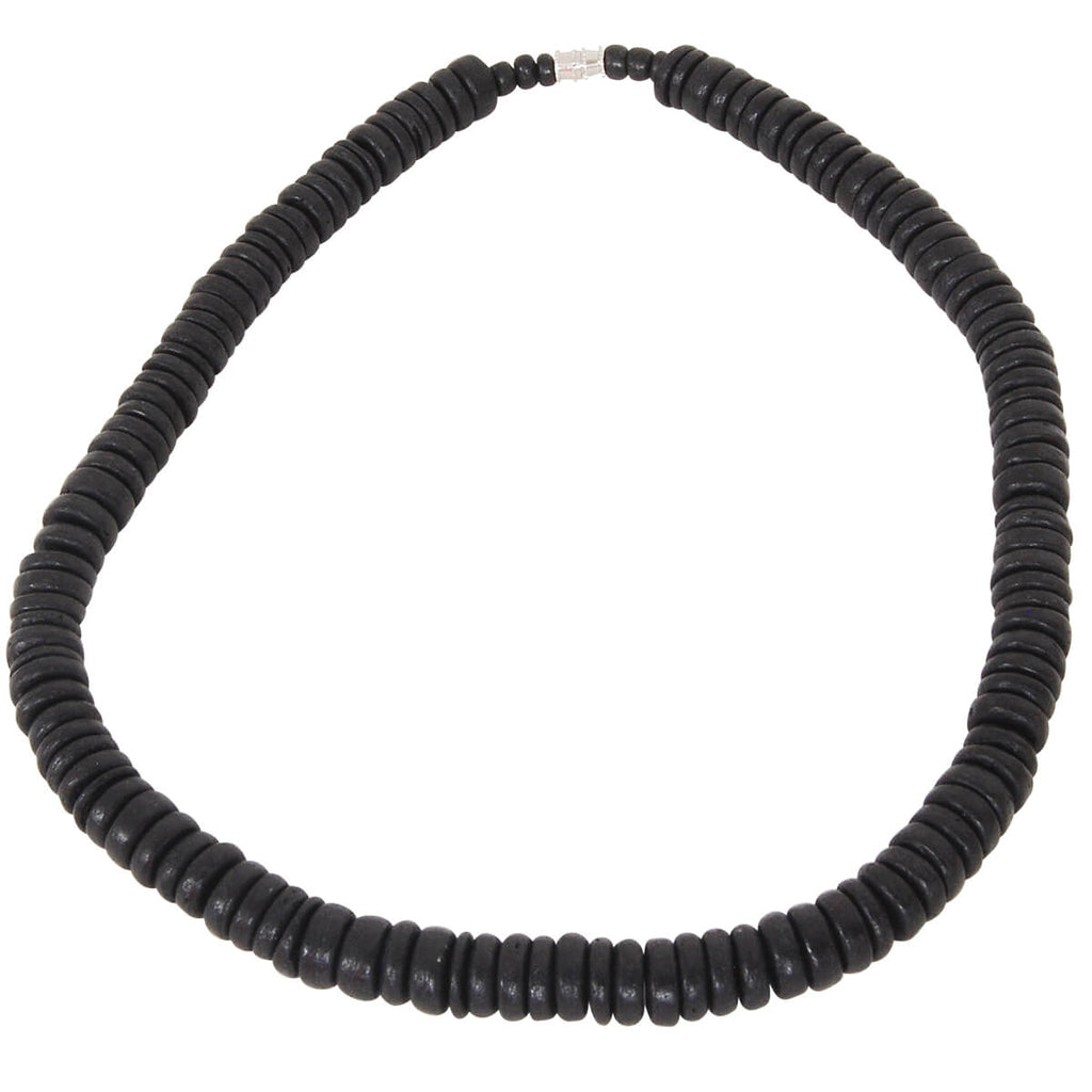 Punaluu Black Coconut Shell Discs Mens Bead Choker Necklace