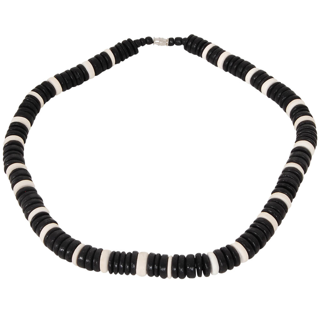 Hoku Black and White Coconut Shell Mens Bead Choker Necklace