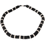 HOKU Black and White Coconut Shell Hawaiian Mens Bead Choker Necklace