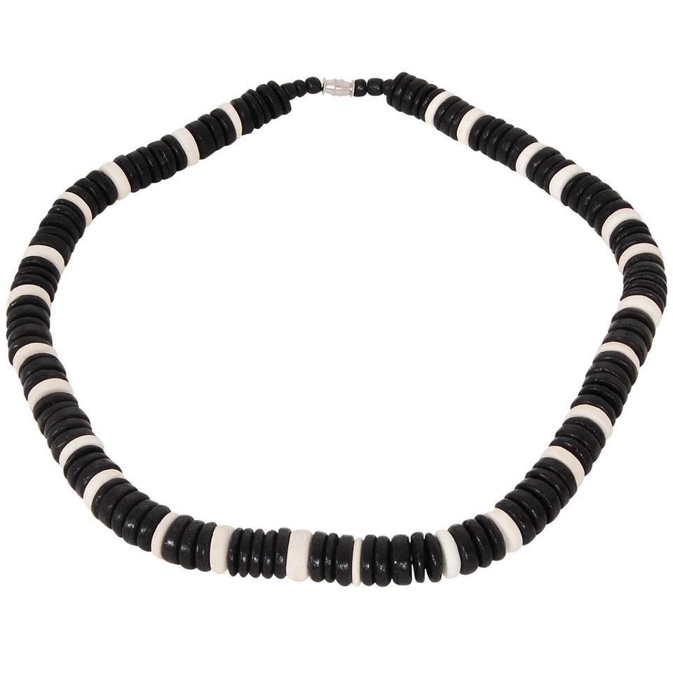 HOKU Black and White Coconut Shell Hawaiian Mens Bead Choker Necklace