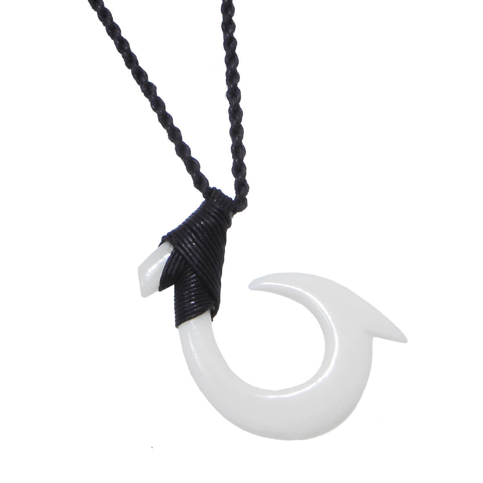 Hei Matau FISHHOOK BONE Rope Necklace - Smooth Short Hook