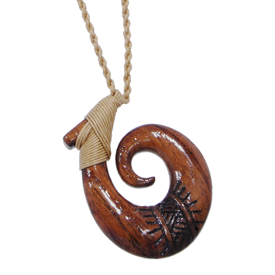 Maori KORU Carved Koa Wood Rope Necklace