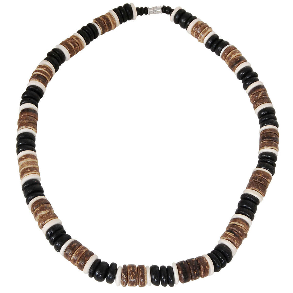 MOLOKAI Brown and Black Coconut Shell Hawaiian Bead Mens Choker Necklace