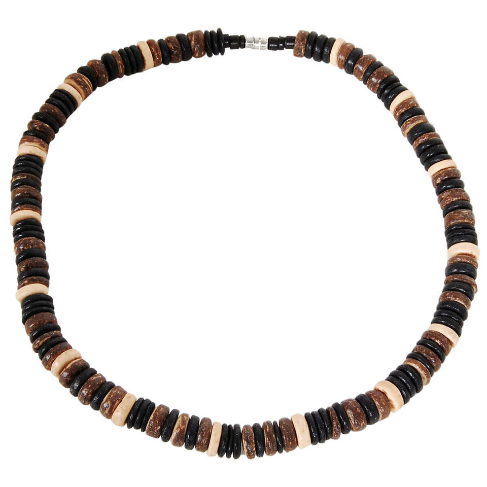 NIHAU Brown White and Black Coconut Shell Hawaiian Bead Mens Choker Necklace