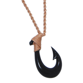 Hei Matau FISHHOOK BONE Rope Necklace - Black Bone