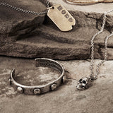 John Varvatos SILVER SKULL Hammered Pendant Chain Necklace for Men