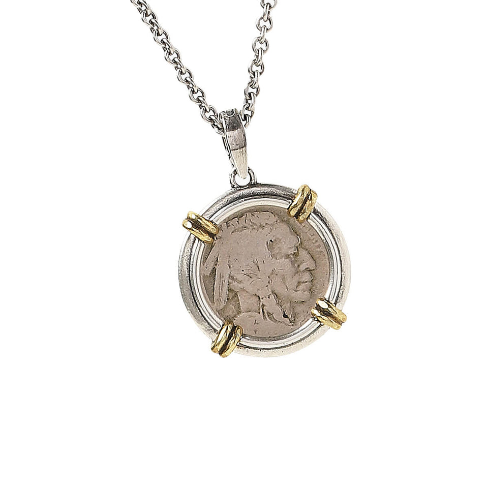 John Varvatos BUFFALO NICKEL Pendant Chain Necklace with Brass Accents