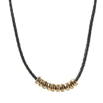 John Varvatos BRASS SIMIT BEAD NECKLACE with Black Leather Cord