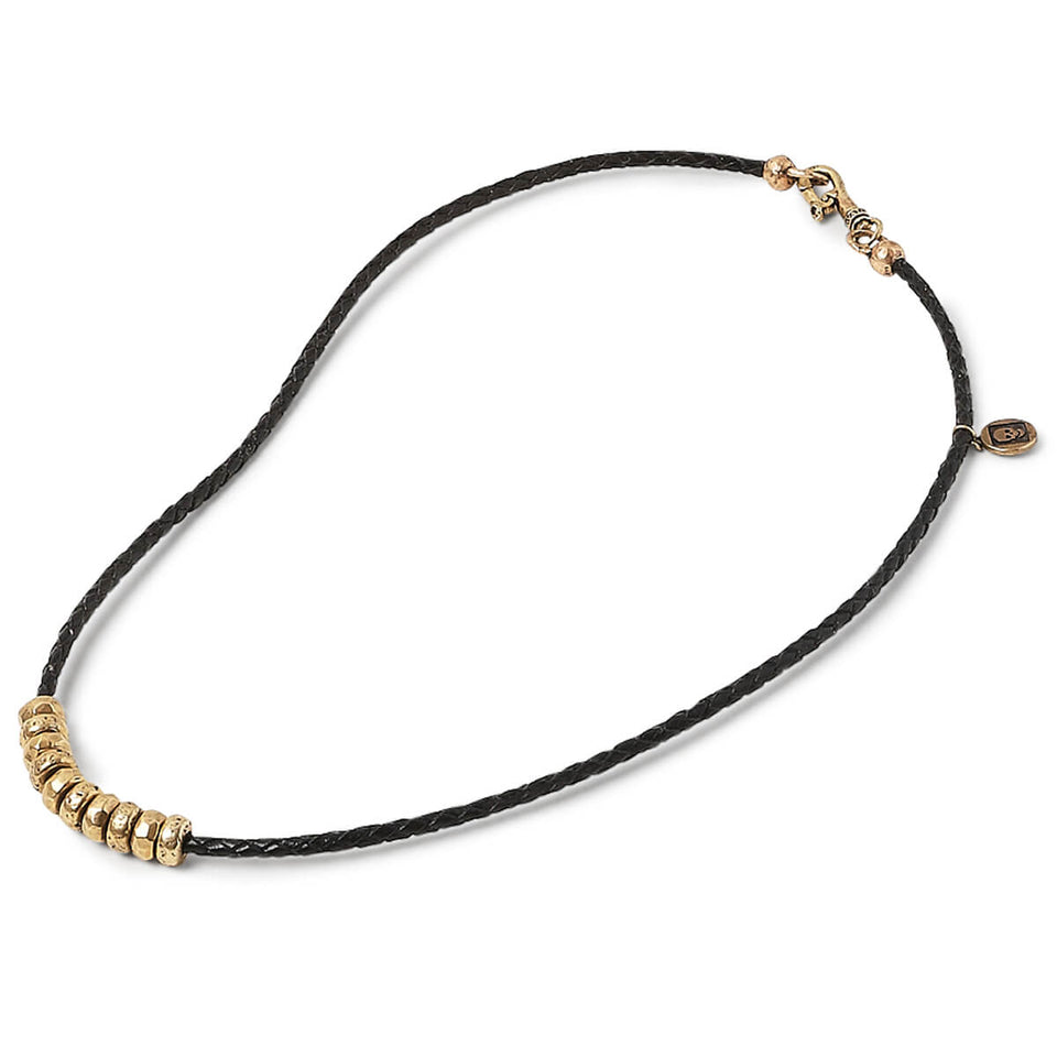 John Varvatos BRASS SIMIT BEAD NECKLACE for Men with Black Leather