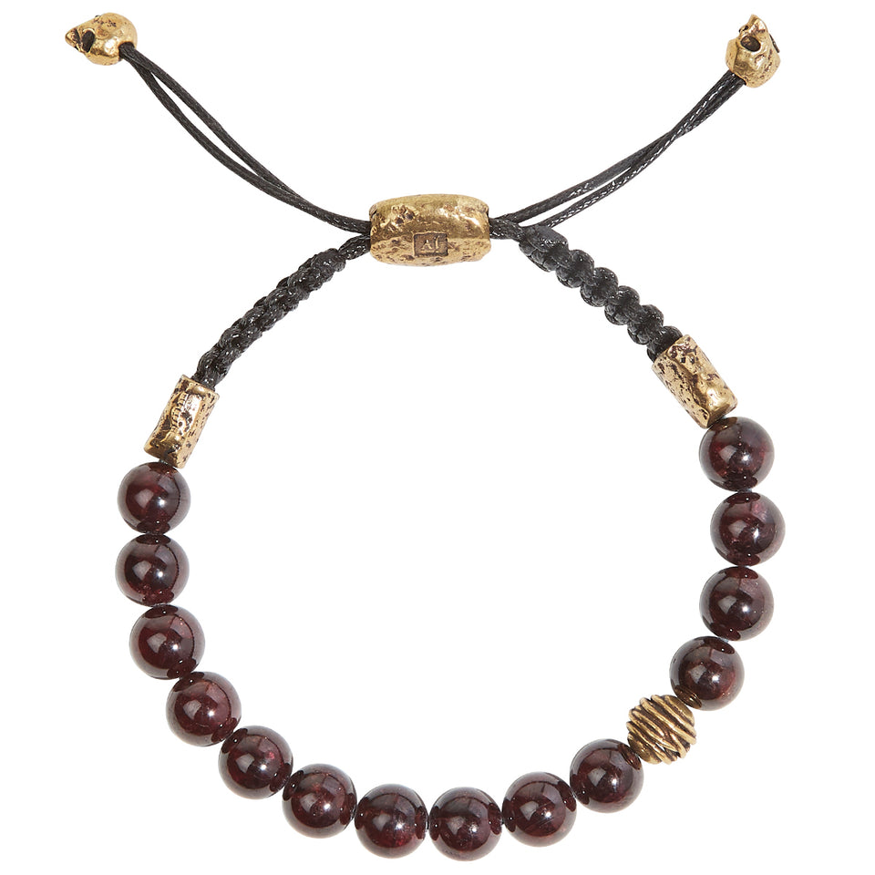 John Varvatos BRASS WIRE BEAD Red Garnet Adjustable Bead Bracelet for Men