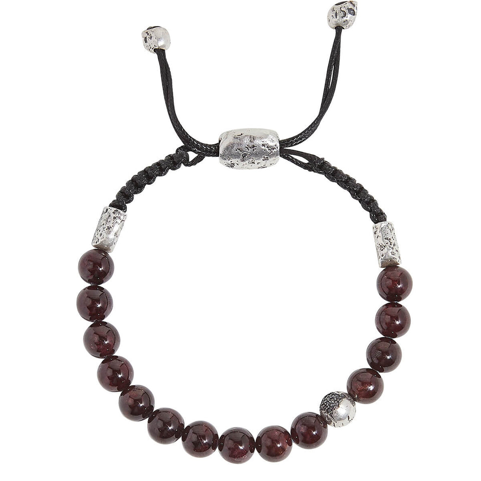 John Varvatos BLACK DIAMOND BEAD Red Garnet Adjustable Mens Bracelet
