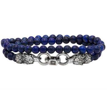 John Varvatos BLUE WOLF Double Wrap Mens Bead Bracelet in Lapis and Silver