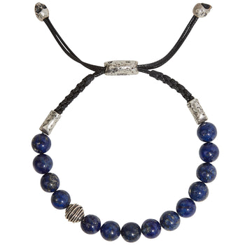 John Varvatos SILVER WIRE BEAD Blue Lapis Adjustable Bead Bracelet for Men