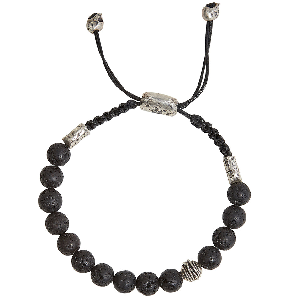 John Varvatos SILVER WIRE BEAD Black Lava Adjustable Bead Bracelet for Men