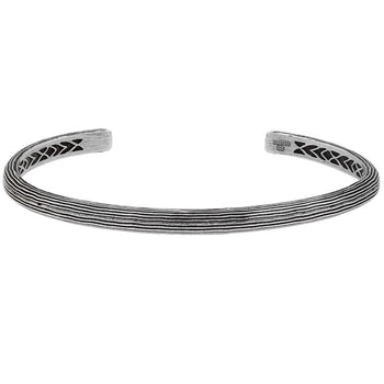John Varvatos WOOD TEXTURE THIN CUFF Bracelet for Men in Sterling Silver