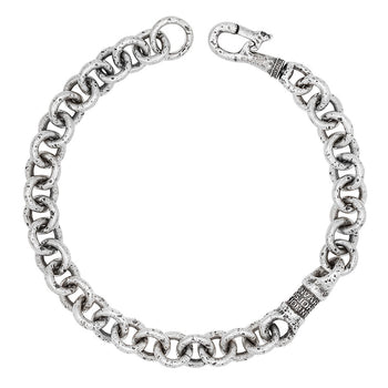John Varvatos HAMMERED OVAL LINK Mens Bracelet in Sterling Silver