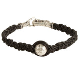 John Varvatos LARGE SILVER BEAD Mens Bracelet with Black Woven Cord