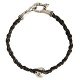 John Varvatos LARGE SILVER BEAD Mens Bracelet with Black Woven Cord