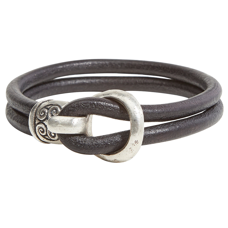 John Varvatos ARTISAN BRACELET Double Strand Black Leather and Silver Mens Bracelet