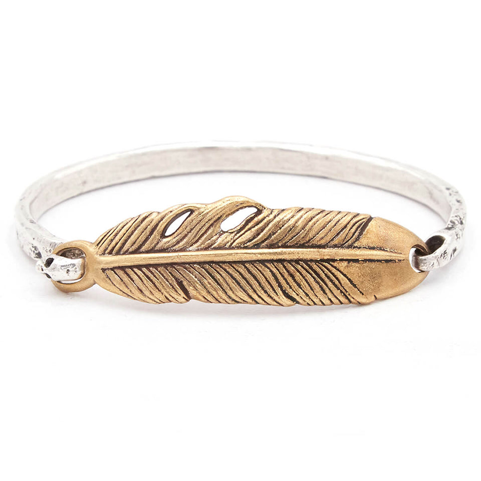 John Varvatos BRASS FEATHER BRACELET for Men with Silver Skull