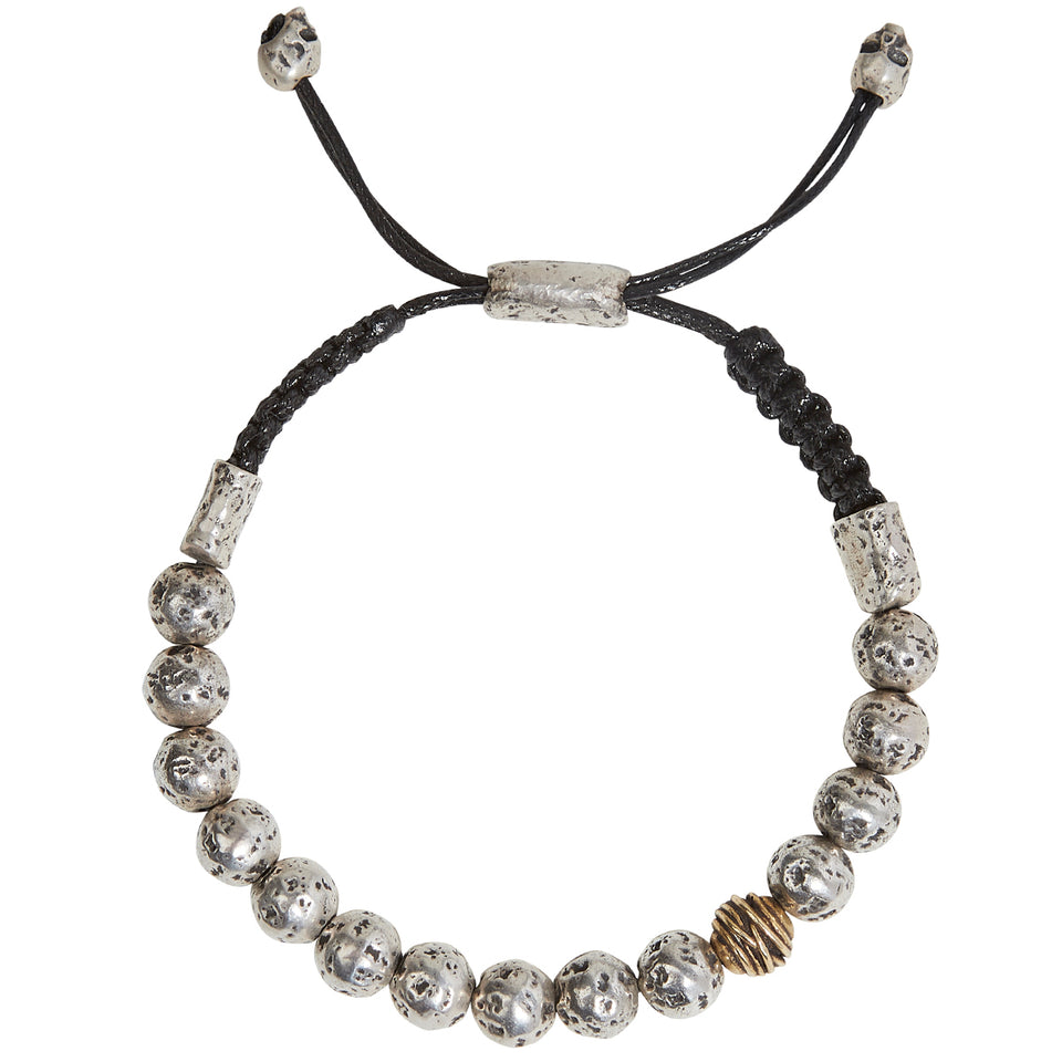 John Varvatos RUGGED SILVER BEAD Adjustable Mens Bracelet with Brass Wire Bead