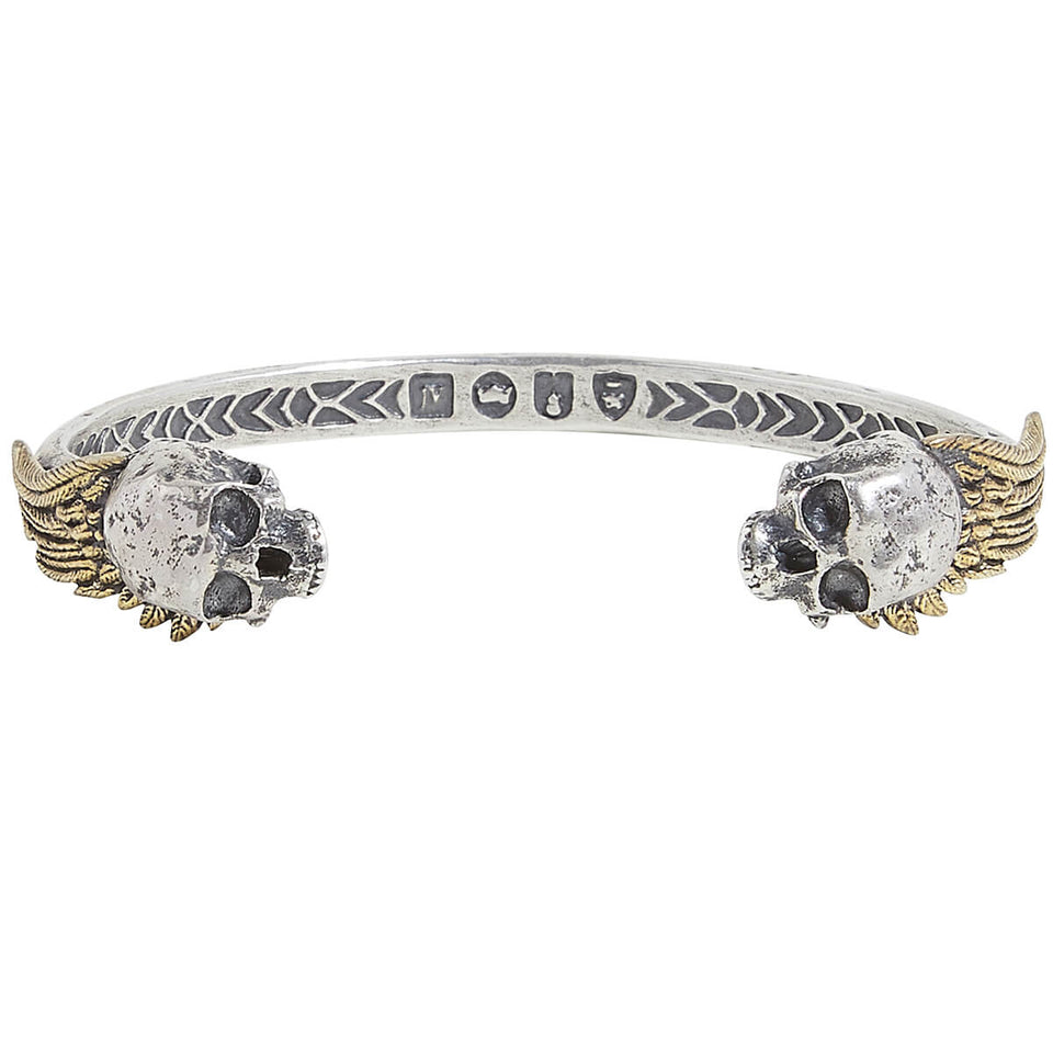 John Varvatos SKULL WING CUFF Mens Bracelet in Silver and Brass