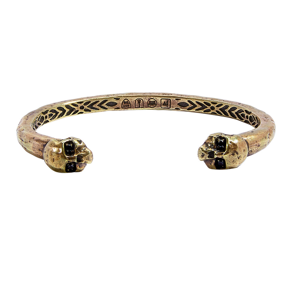 John Varvatos BRASS SKULL CUFF Bracelet for Men with Black Diamonds