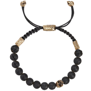 John Varvatos LAVA BEAD Adjustable Mens Bracelet with Brass Skull