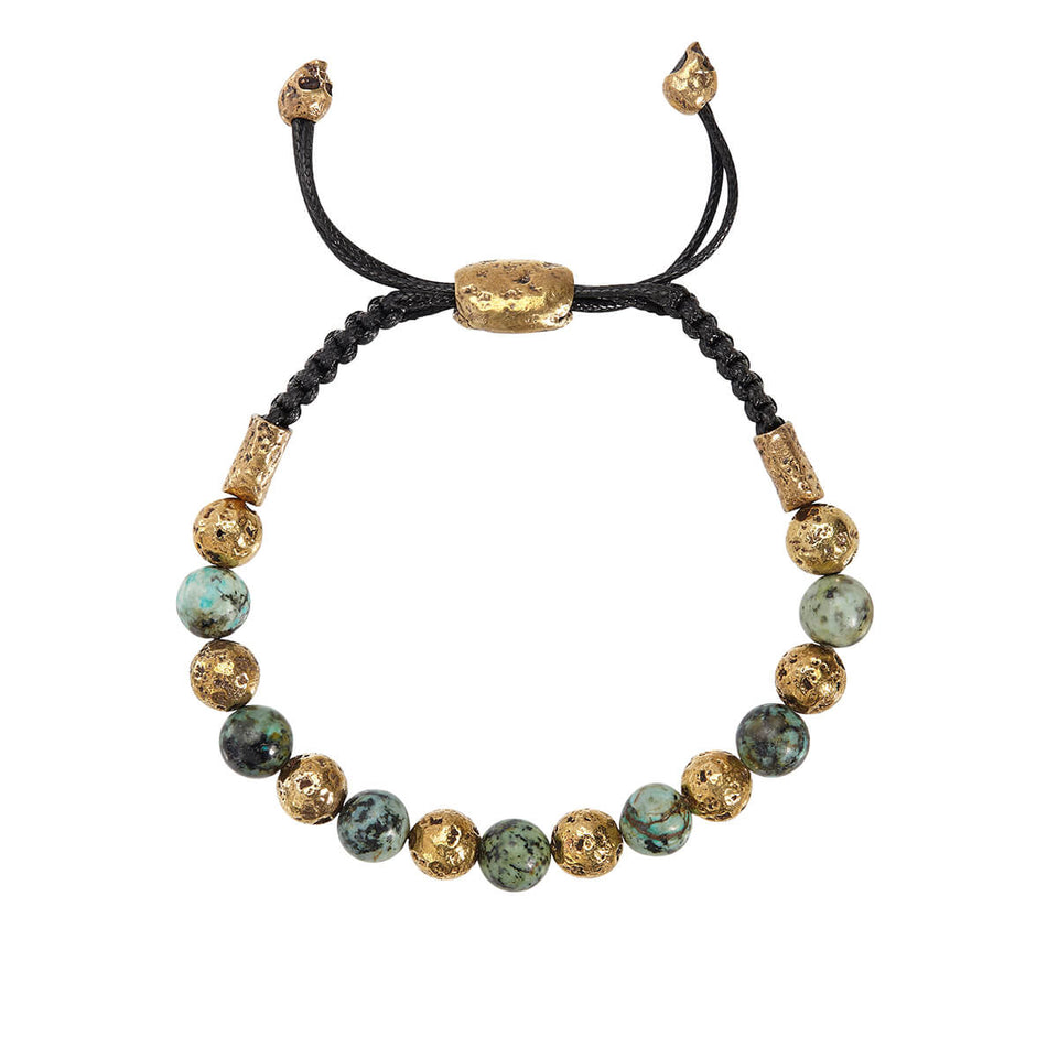 John Varvatos BRASS AND TURQUOISE BEAD Adjustable Mens Bracelet