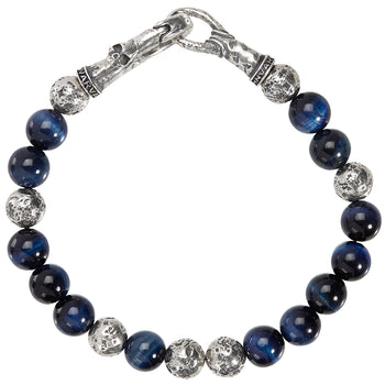 John Varvatos HAWKS EYE AND SILVER Bead Bracelet with Skull Clasp