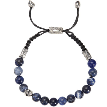 John Varvatos BLUE SODALITE Adjustable Mens Bead Bracelet with Skull