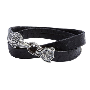 John Varvatos SILVER RAVEN LEATHER Double Wrap Bracelet for Men