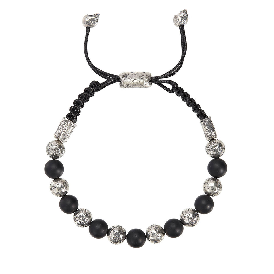 John Varvatos SILVER AND BLACK ONYX BEAD Adjustable Mens Bracelet