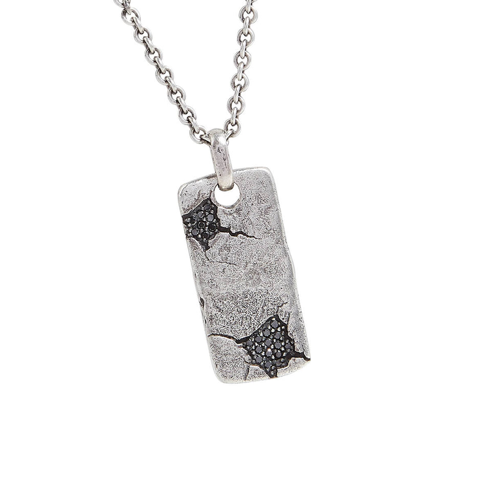 John Varvatos SHATTERED DOG TAG Necklace in Silver with Black Diamonds