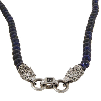 John Varvatos BLUE WOLF NECKLACE Mens Bead Chain in Lapis and Silver