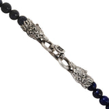 John Varvatos BLUE WOLF NECKLACE Mens Bead Chain in Lapis and Silver - Clasp View