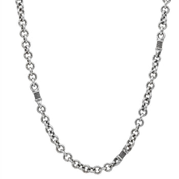 John Varvatos HAMMERED OVAL LINK Mens Necklace Chain in Sterling Silver
