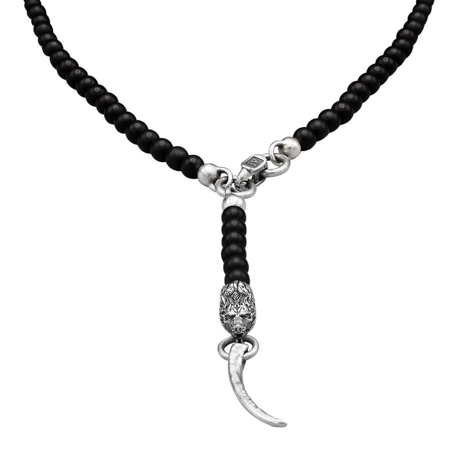 John Varvatos WOLF NAIL NECKLACE for Men in Sterling Silver and Black Onyx