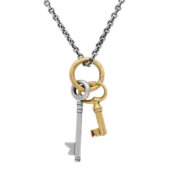John Varvatos TWIN KEYS Chain Necklace for Men in Silver and Brass