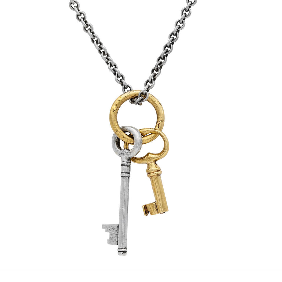 John Varvatos TWIN KEYS Chain Necklace for Men in Silver and Brass