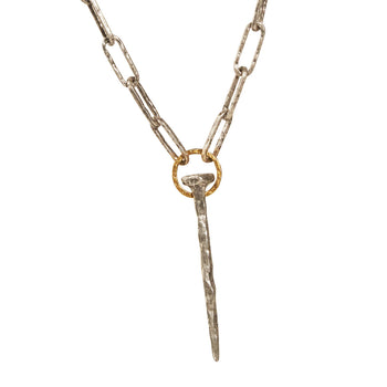 John Varvatos SILVER NAIL Mens Necklace with Brass Ring and Chain